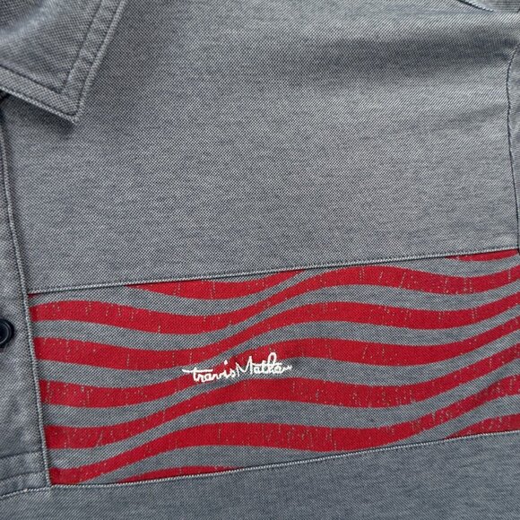 Travis Mathew USA Flag Polo Shirt Gray 2XL Peru Short Sleeve Collared Golf Men - Picture 8 of 14